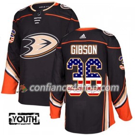 Adidas Maillot de Hockey Anaheim Ducks John Gibson 36 2017-2018 Noir USA Flag Fashion Authentic - Enfant